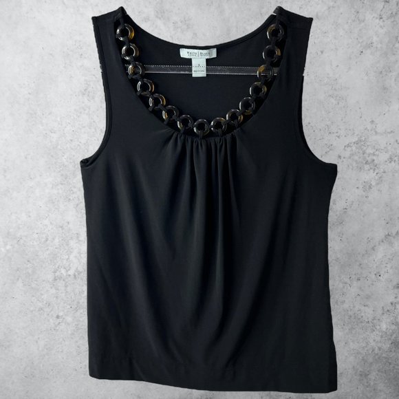WHBM Top Women's Small Black Sleeveless Tank with Tortoiseshell Lucite Neckline - Picture 6 of 10